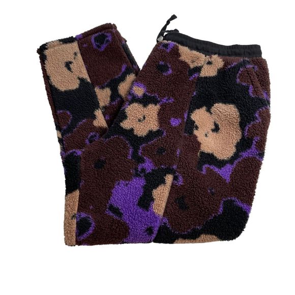 BP Womens Fleece Joggers Purple 2X Polyester Fleece Flowers Drawstring Waist - Picture 4 of 9